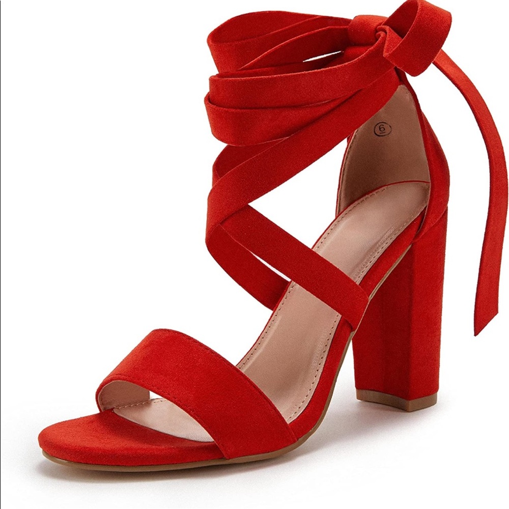 Red/Orange Lace Up 4 Inch Heels